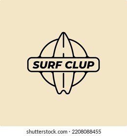 surf club line icon badge logo vector symbol minimal illustration design
