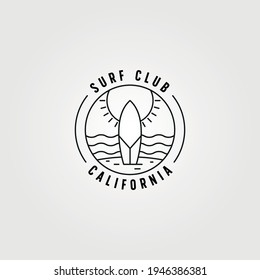 Surf Club Line Icon Logo Vector Symbol Illustration Design, Surfboard California Minimal Vector Design