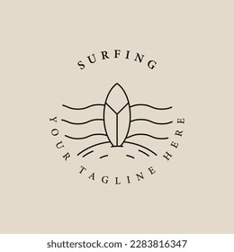 surf club line icon logo vector symbol illustration design, surfboard california minimal vector design