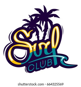 Surf Club logo artwork with palms trees.