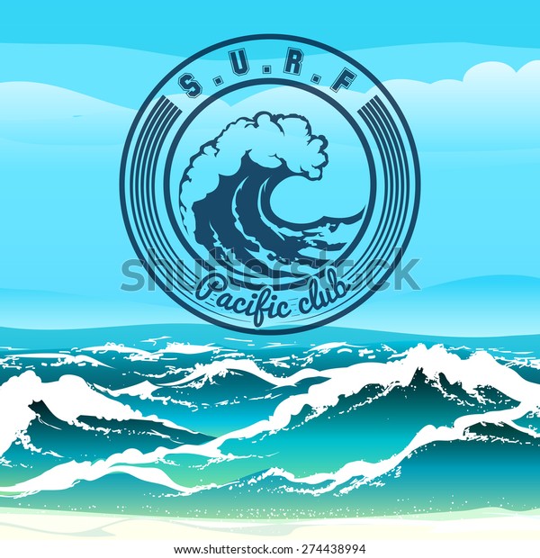 Surf Club Logo Emblem Against Stormy Stock Vector Royalty Free