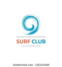 Surf club logo template design with abstract wave