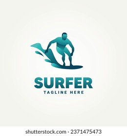 diseño de ilustración vectorial de la plantilla del logotipo de la mascota de gradiente minimalista del club de surf. simple surfista de dibujos animados, deportes acuáticos, concepto de logotipo de tablas de surf