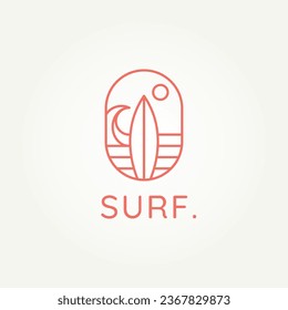 diseño de ilustración vectorial de la plantilla de logotipo de línea minimalista de club surf. surfista moderno simple, deportes acuáticos, concepto de logotipo de surf