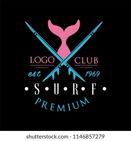 Surf club premium logo est 1969, creative badge can be used for surfing club, shop, t shirt print, emblem, badge, label, flyer, banner, poster vector Illustration