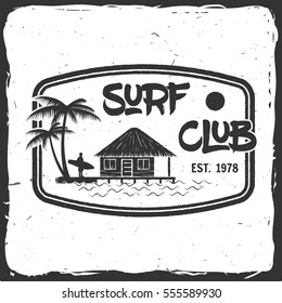 Surf Club Retro Badge. Surfing Concept For Shirt Or Logo, Print, Stamp. Lagoon Beach Hut. Vector Illustration.