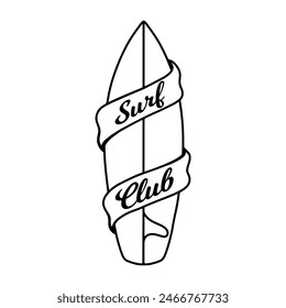 Surf club. Surfing board with lettering. Bright summer illustration . for textiles, prints, for boy and girl