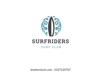 Surf-Club Surfen Extremsport minimale Logo-Design-Vorlage Surfbrett Ozeanwelle Vektorgrafik