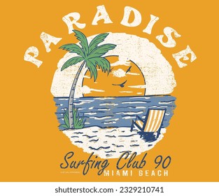 Surf club. Surfing paradise. Good vibes only. Beach print design for apparel, stickers, background and other.