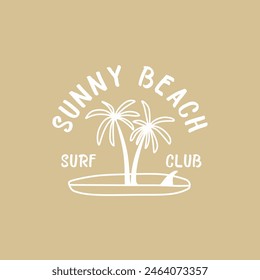 surf club vector logo design of sunny beach, suitable use for symbol, icon or element design to describe surfing and summer beach activity