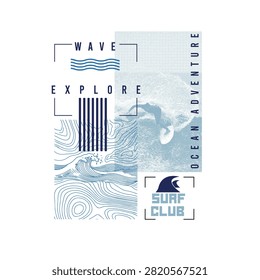 Surf Club Wave Explore ocean adventure surfer illustration graphic tee