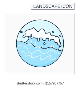 Surf color icon. Sea foam formed by waves breaking on seashore or reefs. Landscape concept.Isolated vector illustration