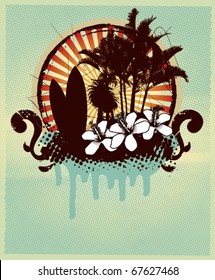 Surf Colorful Poster With Summer Shield