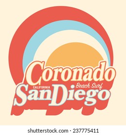 Surf Coronado beach typography, t-shirt graphics, vectors