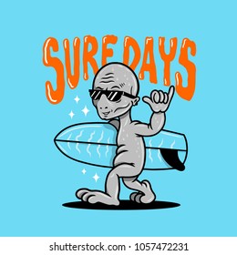 SURF DAYS COOL ALIEN SHAKA BLUE BACKGROUND