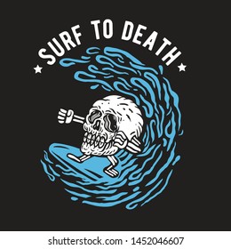 Surf to Death Skull Surfing Illustration