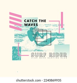 Surf Diseña Surf Surf Board Rider Typographic Poster T shirt gráfico Vector de impresión