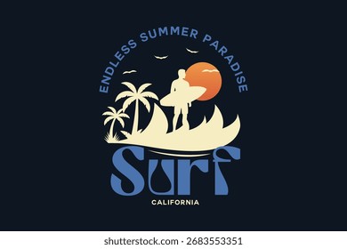 Surf Endless Summer Paradise Typography Diseño de logotipos para camisetas y ropa