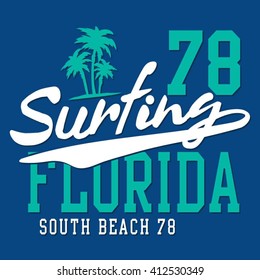 Surf Florida typography, t-shirt graphics, vectors