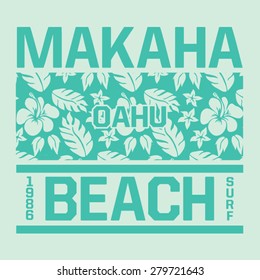 Surf flowers typography, t-shirt graphics, vectors, girl, 
