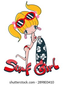 surf girl in bikini vector.