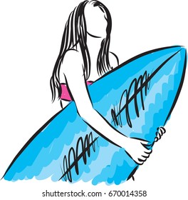 surf girl with surfboard vector illustration