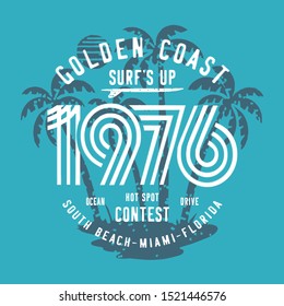 Surf golden coast typography, tee shirt graphics, vectors