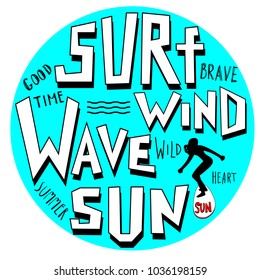 Surf graphic. T-shirt design. Typography surfing