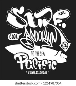 Surf graphic T-shirt Printing Lettering Vector Design.