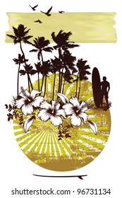 surf grunge background with lot of palms