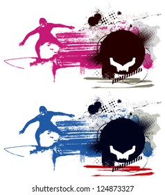 surf grunge banner with rider in two colors
