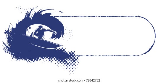 surf grunge banner with surfer in tube