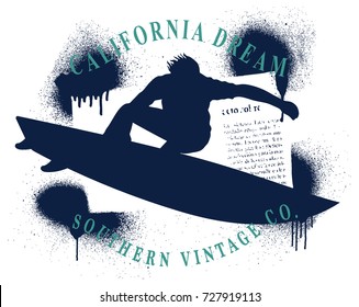 surf grunge frame with surfer jumping