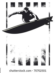 surf grunge poster with acrobatic jump