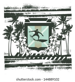 surf grunge scene with palms and rider
