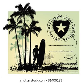 surf grunge scene with shield and gradient background