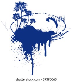 surf grunge scene with wave and palms