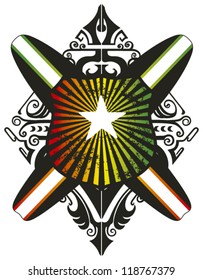 surf grunge shield with tables and star