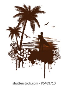 Surf grunge with surfer