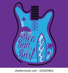 Surf Guitar Music, T-shirt Graphics, Typography, Sport