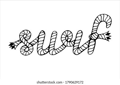 Surf, hand written lettering with sea boat rope, vector illustration in black and white