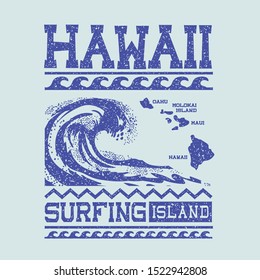 Surf hawaii typography, tee shirt graphics, vectors, hand drawn artwork