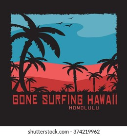 Surf Hawaii typography, t-shirt graphics, vectors