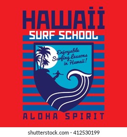 Surf Hawaii typography, t-shirt graphics, vectors