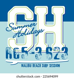 Surf holiday typography, t-shirt graphics, vectors