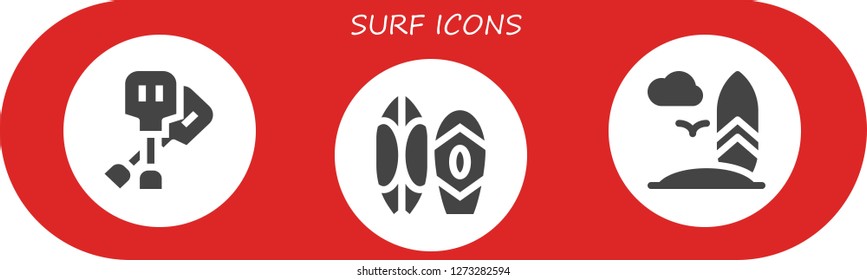  surf icon set. 3 filled surf icons. Simple modern icons about  - Paddles, Surf, Surfboard