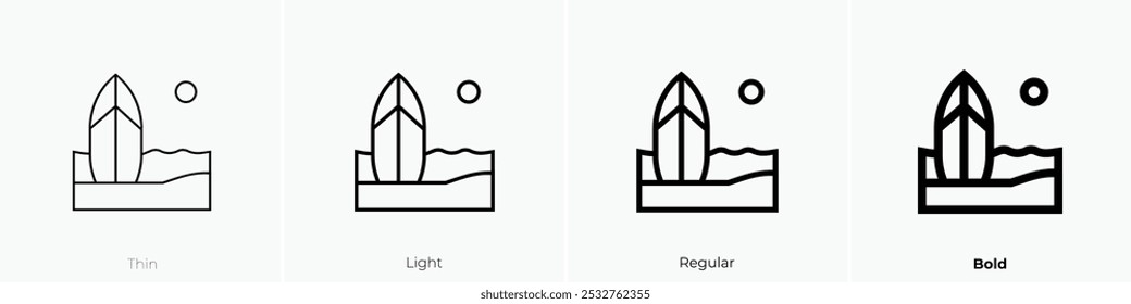 surf icon. Thin, Light Regular And Bold style design isolated on white background
