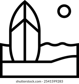 Surf-Symbol. Dünnes lineares Design einzeln auf weißem Hintergrund