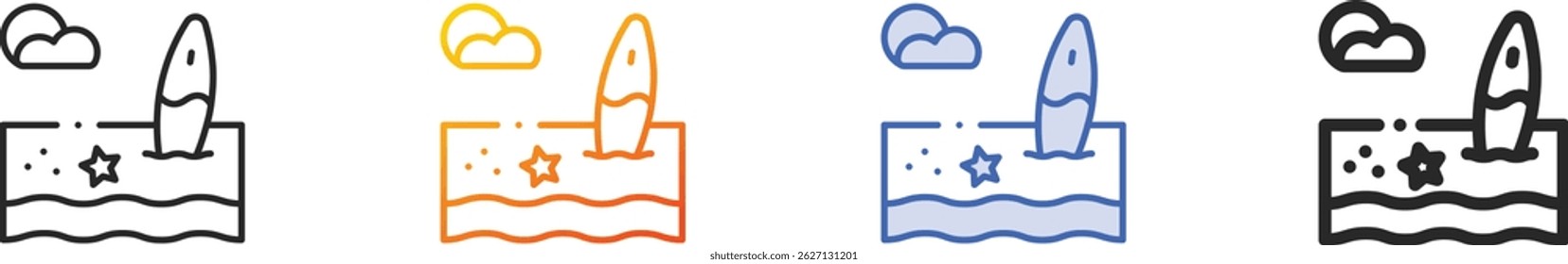 surf icon.Thin Linear, Gradient, Blue Stroke and bold Style Design Isolated On White Background