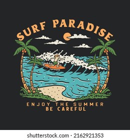 surf illustration summer design paradise vintage palm